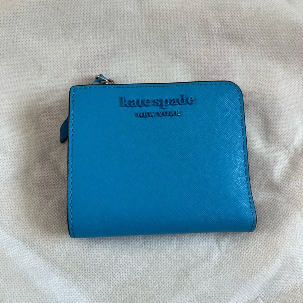 Kate Spade New York Blue Saffiano Zip Wallet